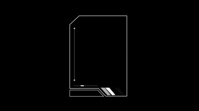 Futuristic vertical HUD Frame for digital interface data, text on isolated black background. 