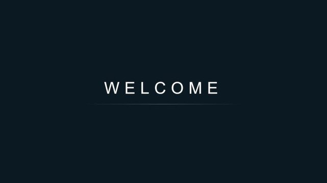 The word welcome in clean white sans-serif typography appears above a thin white horizontal line over a dark background.