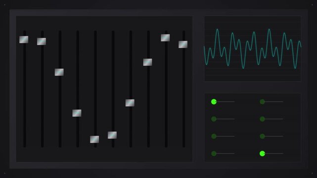 Modern digital control panel with dynamic sliders and real-time audio waveform visualization, essential for intricate sound design and motion graphic rendering projects