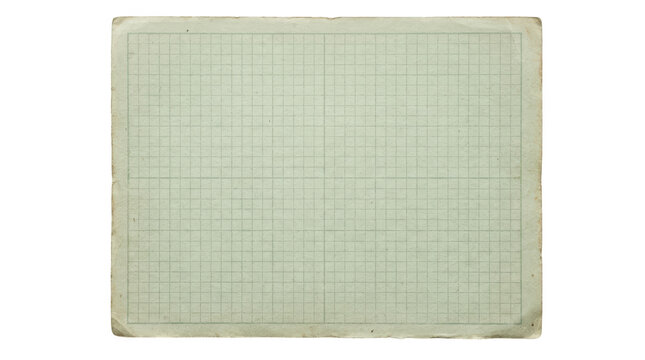 Old vintage green graph paper texture isolated on transparent background