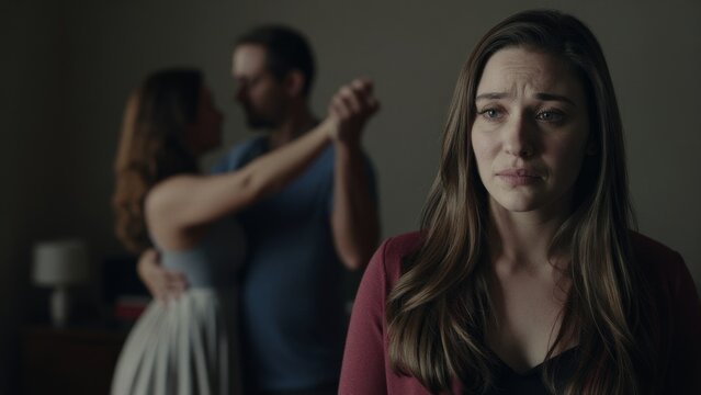 Emotional conflict between three people in a dramatic relationship scene
