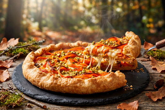 Gourmet savory carrot tart with melted cheese