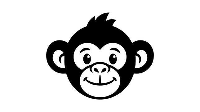 Cute cartoon monkey head face vector graphic illustration featuring a friendly smiling chimpanzee mascot icon for children brand logos, school stickers, and creative designs