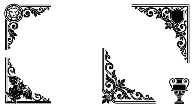 Vintage black corner border frame collection.