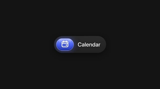 Animated Calendar button with glowing blue icon user interface motion graphic on black background
