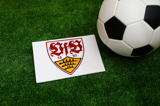 A football on the grass and the VfB Stuttgart Football Club logo. September 30, 2026.