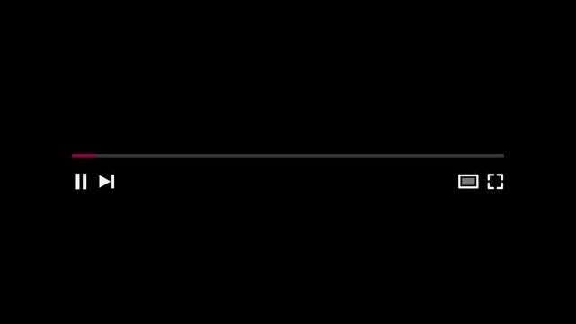 Minimal social media player with red progress bar filling across frames. White pause, skip, fullscreen, and floating window icons on black. Clean UI overlay for short-form content platforms.
