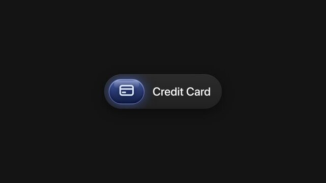 Animated credit card payment button with glowing blue icon user interface motion graphic