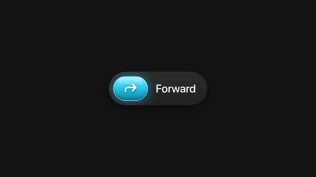 Animated forward button with glowing blue arrow icon UI motion graphic on black background