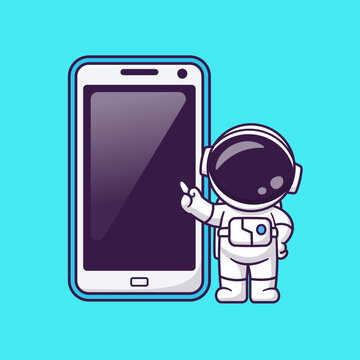 Cute Astronaut With Phone Cartoon