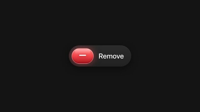 Animated Remove button with glowing red minus icon user interface motion graphic on black background