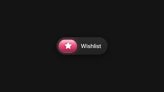 Animated Wishlist button with glowing pink star icon UI motion graphic on black background