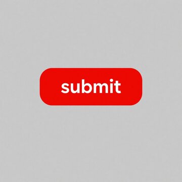 Red rectangular web button with white submit text on gray background. Single clickable UI element for online form, electronic report digital declaration. Simple web interface icon for user