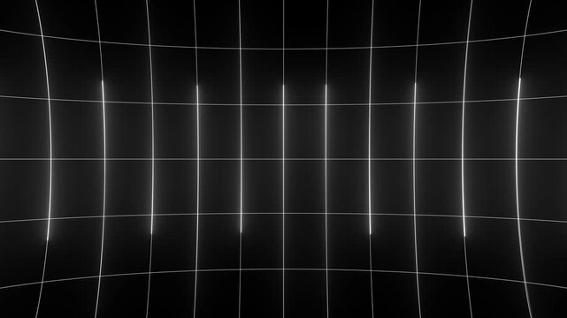 Black and white glowing neon wireframe grid arena loop background, futuristic 3d sci-fi