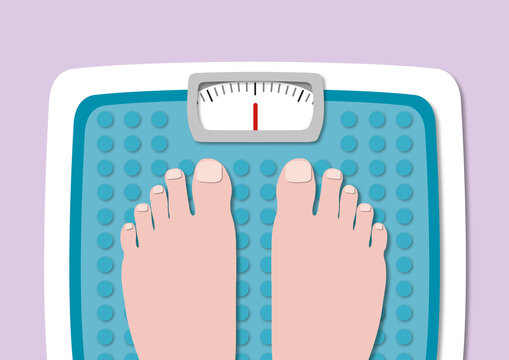 Person standing on weighing scales, illustration