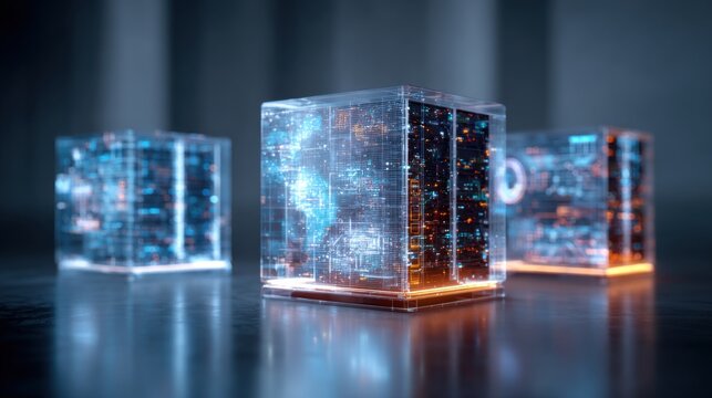 Futuristic Holographic Data Cube Displaying Complex Digital Information