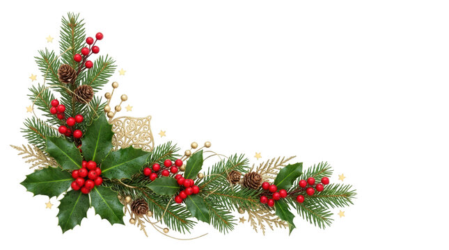 Christmas decoration corner isolated on transparent background