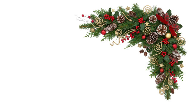 Christmas corner decoration isolated on transparent background