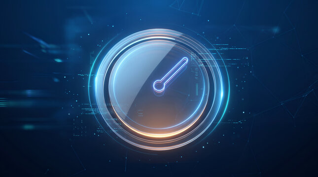 Futuristic Digital Speedometer and Performance Gauge Icon on Blue High Tech Background