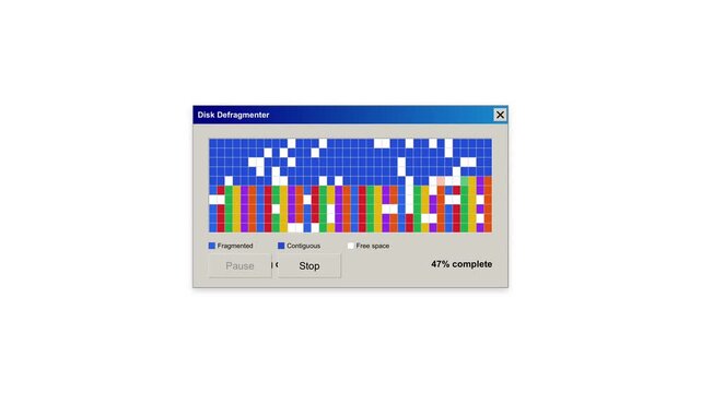 Computer Hard Drive Data Defragmentation Process Progress Window Interface