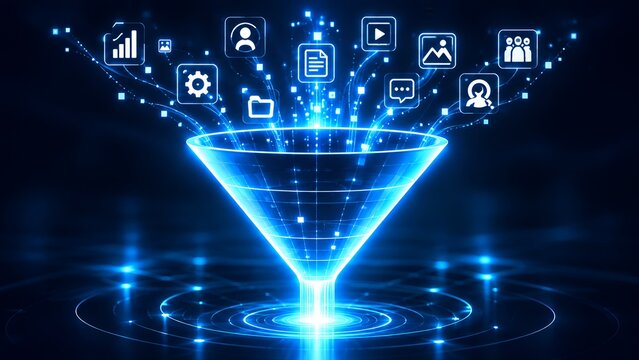 Data aggregation funnel processing multi source media analytics and business information