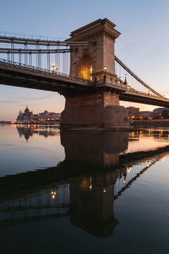 Chain Bridge and Parliament on the Danube River in budapest Hungary