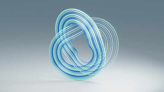 Floating looping abstract shape of blue and turquoise lines digital