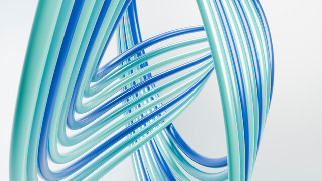 Blue and turquoise flowing 3d abstract curves digital illustration