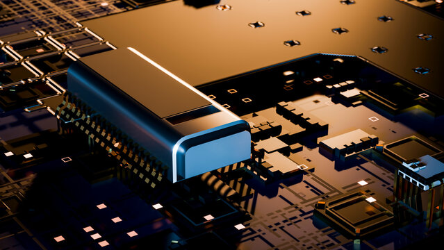 Microchip mounted on an electronic circuit board