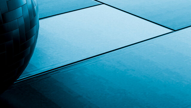 Blue ceramic floor tiles with glossy geometric pattern