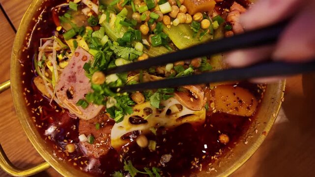Spicy Sichuan Hot Pot with Lotus Root and Luncheon Meat