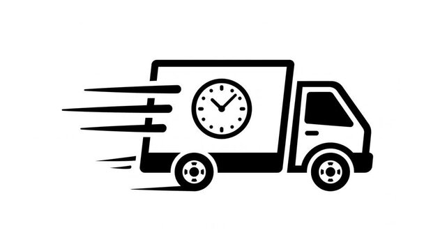 Fast delivery truck animation with speed lines and clock symbol for logistics, express shipping, and e-commerce concepts.