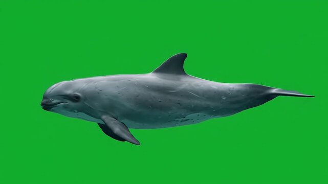 Vaquita Porpoise Swimming on Green Screen Chroma Key