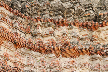 Ancient Tiered Red Brick Architectural Detail of Buddhist Temple © blueringmedia