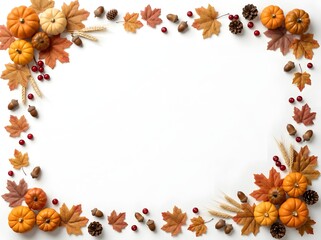 Fototapeta premium A festive thanksgiving border of autumn leaves pumpkins and berries for holiday celebrations