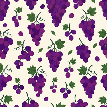 Purple Grape Seamless Fruit Pattern Background