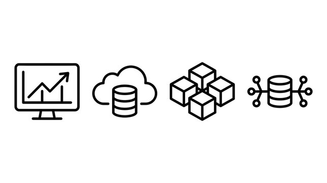 Comprehensive Digital Data Management and Cloud Infrastructure Icons for Modern Computing Needs