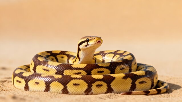 Ball Python Coiled with Head Raised Showing Pattern
