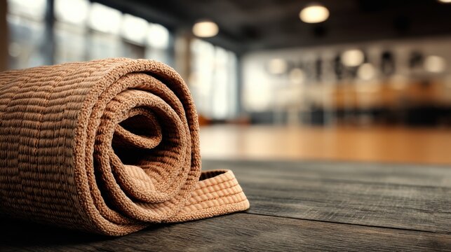 Neatly Rolled Karate Belt on Wooden Surface in Training Dojo