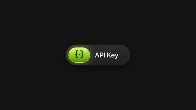 Animated API Key toggle button with glowing green code icon user interface motion graphic elements
