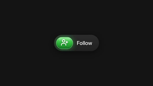 Animated follow button with glowing green user icon UI motion graphic for social media
