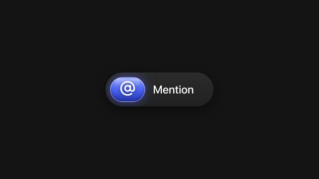 Animated Mention button with glowing blue at icon social media UI motion graphic