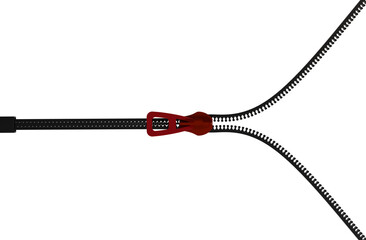 3D render illustration of an open zipper featuring a slider puller, representing concepts of opening, revealing, or transition © Muhammad