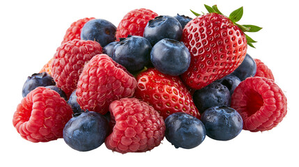 Fresh ripe strawberries raspberries and blueberries mixed berry pile © Matthias