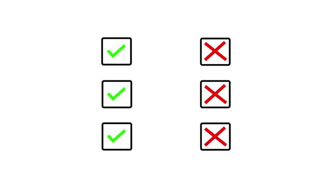 Checkmark and cross mark set, green ticks and red x symbols for checklist, survey, and evaluation on a white Background