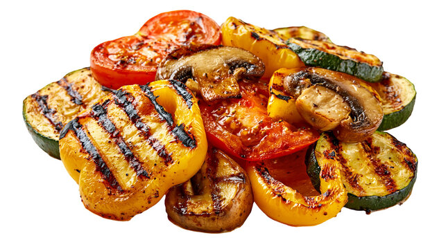 Grilled vegetable medley with charred bell peppers zucchini tomatoes and mushrooms
