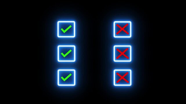 Checkmark and cross mark set, green ticks and red x symbols for checklist, survey, and evaluation on a black Background