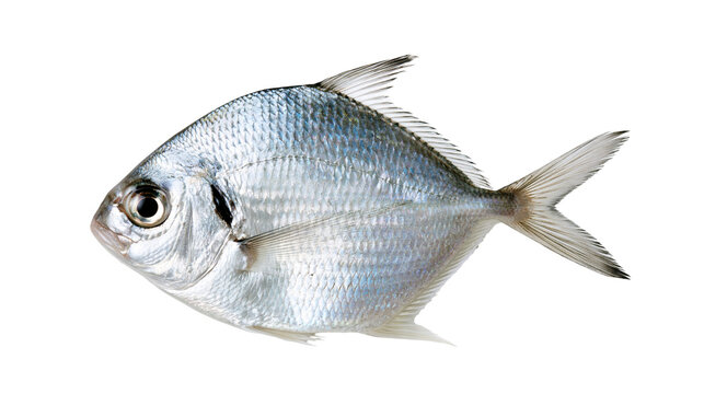 Shiny silver moonfish with reflective scales and translucent fins