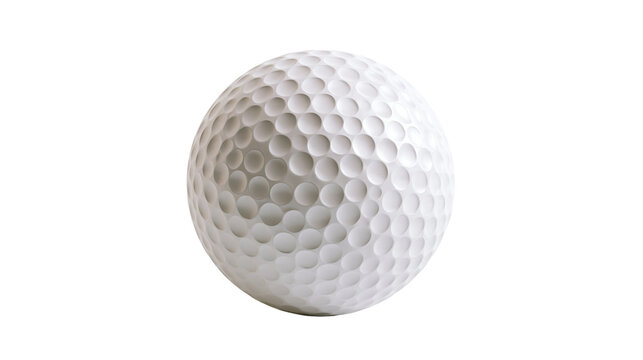 White dimpled golf ball with spherical shape and textured surface