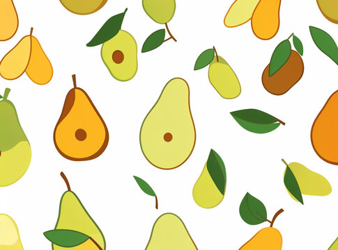 A colorful pattern featuring ripe pears and pineapples, ideal for backgrounds, textures, and artwork.